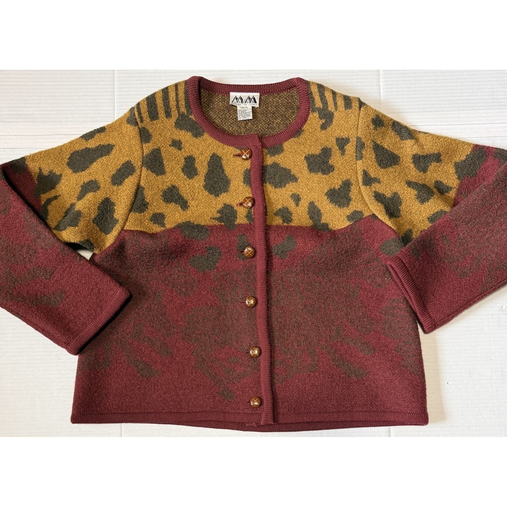 MM KRIZIA - Women's Wool Sweater - Italy‎ Styled - Leopard Zebra Print - Large